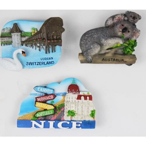 Hot Selling Fasion Fance Nice Switzerland Luzern Australia Canada Travel Gift 3D Polyresin Fridge Magnet Souvenir
