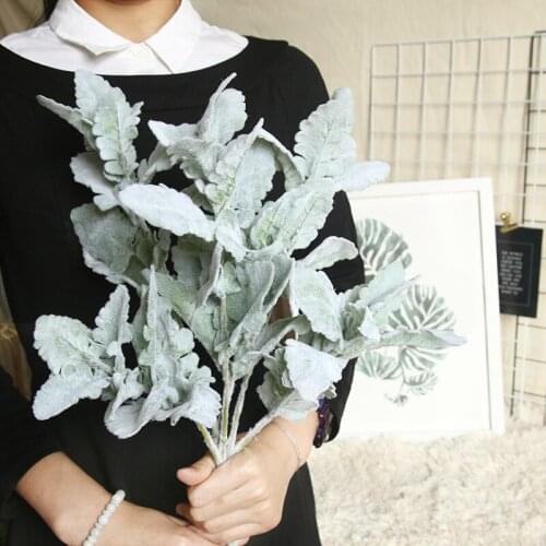INS Flocking Silver Leaf Chrysanthemum Artificial Flower Family Decoration Wedding Holding Flowers Plant Wall Artificial Flowers