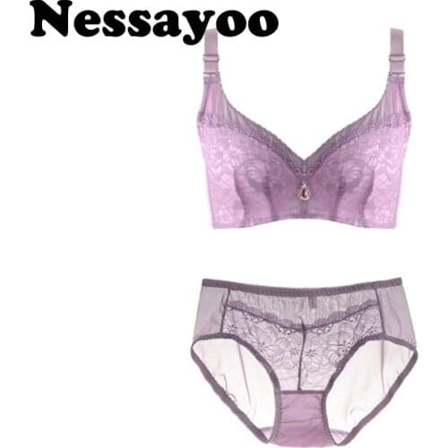 Nessayoo Lolitas Cute Bra Panties Set Japan Sexy Push Up Underwear Women Black Transparent Lingerie Hot Embroidery Panties Sets