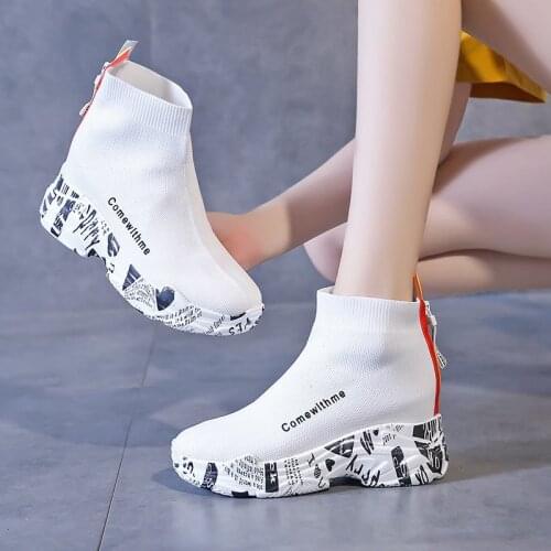 Sneakers Womens Shoes 2021 Lightweight Platform Sports Shoes Black White Basket Femme Graffiti Thick Sole Sock Sneakers Women