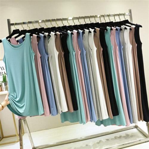 2021 Summer Loose Modal Dress Women Sexy soft modal Cotton dress Female Sleeveless vest O-neck Elasticity Plus Size Modal dress
