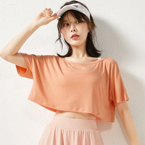 Summer Sports Short Sleeved T-shirt Women Casual Running Training Loose Crop Sexy Fitness Workout Top Gym Ladie Yoga Clothes J45