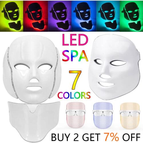7 Colors LED Light Facial Mask Neck Skin Microcurrent Care Photon Treatment SPA Beauty Tighten Device Anti Wrinkle Acne Therapy