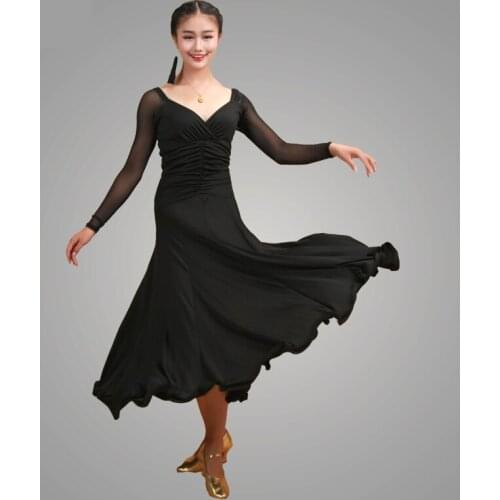 Fashion sexy Women Modern Waltz Tango Smooth Ballroom Dance Dress Standard Ballroom Dress Long sleeve ballroom dance clothing