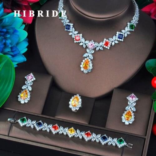 HIBRIDE Fashion Design Multi Color Brilliant CZ Wedding Bridal Jewelry Sets For Women Wedding Accessories Bijoux Femme N-722