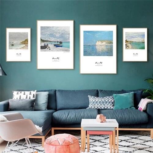 Monet Retro Beach Boat Gentle Landscape Canvas Painting Print Scandinavian Poster Wall Art Pictures for Living Room Home Decor