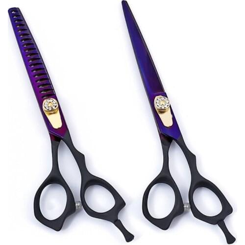 Professional Japan purple 440c 7.0 inch Pet Dog Grooming Scissors Set Cutter Thinner Chunker haircut Shears pet groomer