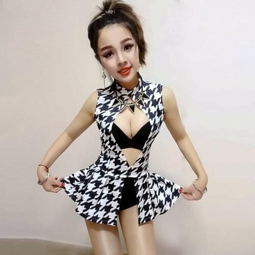New Nightclub Female Singer Stage Performance Clothes Women Pole Dancing Clothing Jazz Dance Sexy Costumes Rave Outfits DWY5713