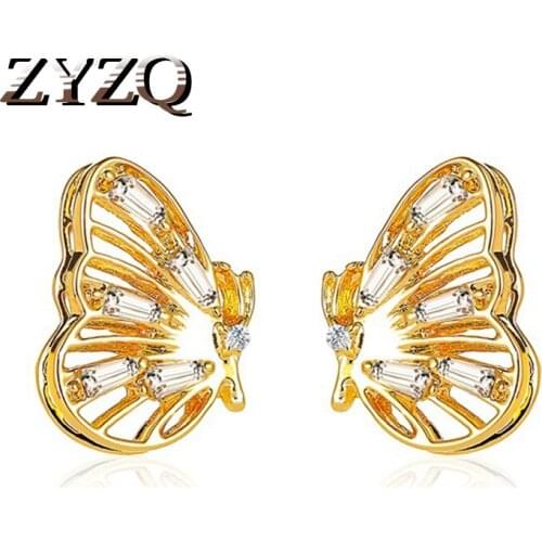 ZYZQ New Arrival Insect Metal Women Trendy Stud Earrings Butterfly Wing Shape Engagement Party Earrings Female Elegant Jewelry