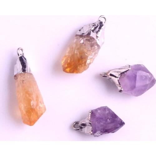 Wholesale 12pc/lot WaterDrop Irregular Real Natural Stone Rhodium Citriness Amethysts Quartz Crystal Pendant Charm Free Shipping