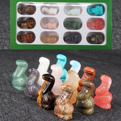 Wholesale Fashion Natural Crystal Stones Carving Crystal Cute Snake home decor crafts stone for Necklace Making 12 color Set