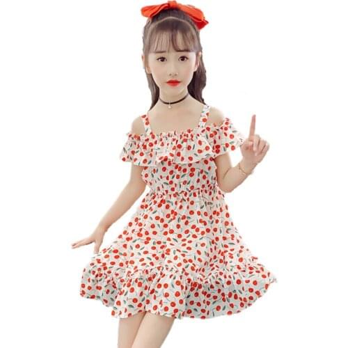 Dress Girl Cherry Pattern Girl Dress 2021 Newest Kids Dresses Summer Costumes For Girls 6 8 10 12 14
