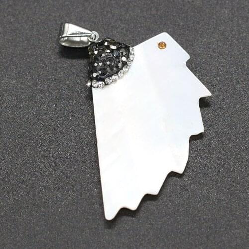 Natural Shell Pendants Exquisite Wing Shape White Shell Artificial Diamond Accented Charms for Jewelry Making Necklace Bracelet