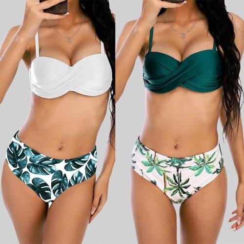 Sexy Bikinis New Halter Swimsuit Print Swimwear Women Thick Bra Low Waist Thong Bikini Set Bathing Suit Push Up 2-piece Biquini