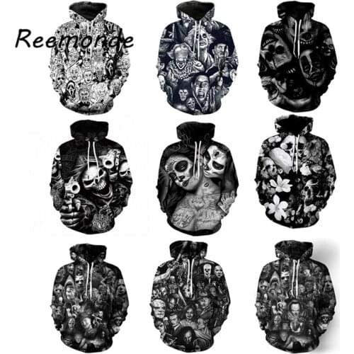 Horror Movie Clown Hoodies Sweatshirts Men Pullover Top Coat Cos 3D Print Harajuku Hip Hop Hooded Sweater Costume Plus Size