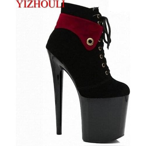 Super high heels, 17-18-20cm thin and hate sky-high club shoes, imported suede front lacing side zipper low Dance Shoes