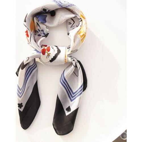 Yishine 70*70 CM 5 Colors New Silk Scarf Playing Card Striped Printed Women Shawl Satin Squares Head Bag Decorative Scarves