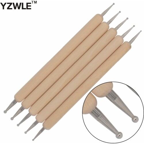 YZWLE 5Pcs/Pack Nail Art Tools Wood Handle Painting Drawing Brush Pen 2 Way Nail Art Dotting Tool 16