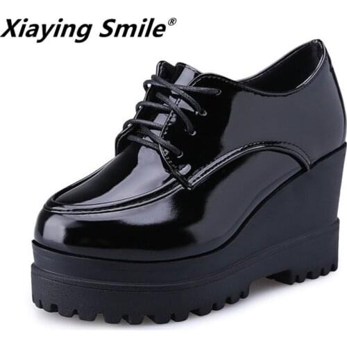 Xiaying Smile Women Heel Pumps New Fashion Casual Shoes Spring Autumn Female Concise Hell Platform Lace-up Wedges Pumps Shoes