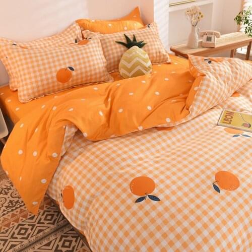 Orange Bedding Set Printed Bed Linen Sheet Plaid Duvet Cover 200x230 Single Double Queen King Quilt Covers Sets Bedclothes