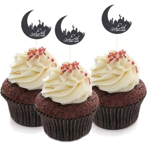 10Pcs Eid Mubarak Cake Topper Cake Toppers Gold Laser Cut Mubarak Cake Dessert for Birthday Muslim Party Eid Ramadan Festival