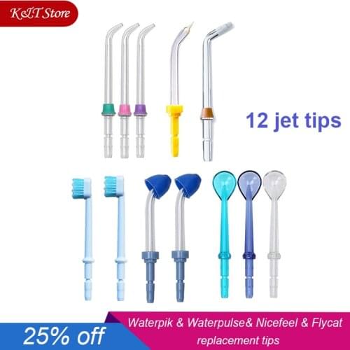 12 pcs Waterpulse Waterpik Nicefeel Flycat Jet Tips Replacement Nozzles Dental Water Flosser Oral Irrigator Hygiene Accessories