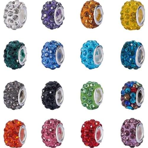 20Pcs Round Rhinestone Stone 5mm Large Hole European Beads Round Spacer Fit Pandora Bracelet Chain Hair Bead for Jewelry Making