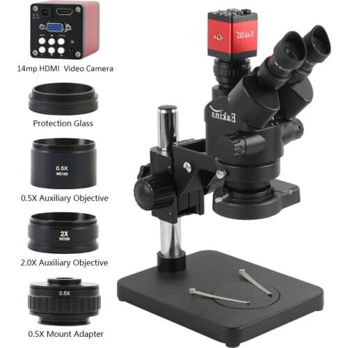 3.5X-90X Simul-focal Stereo Microscope Trinocular Microscopio 14MP VGA HDMI Video Camera Set 0.5X CTV Adapter 144 LED Lamp Light