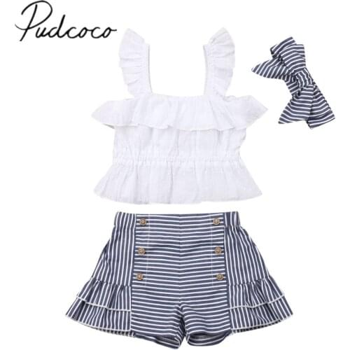 2019 Baby Summer Clothing Toddler Kids Baby Girl Clothes Sets Sleeveless Strap Tops+Striped Shorts+Headband 3Pcs Outfits 6M-30M