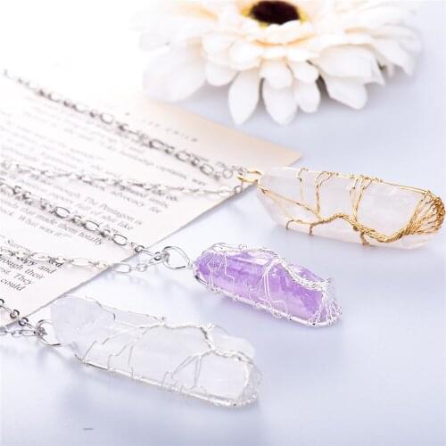 3 Style Natural Stone Crystal Winding Pendant Stainless Steel Necklace Sweater Chain Punk Yoga Jewelry for Women 34inch Y1069