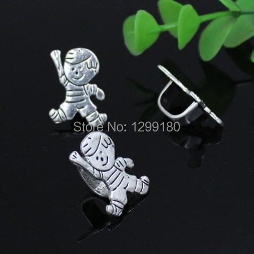 50pcs/lot Silver Tone Slider Boy,for Bracelet Necklace Cord Beads watch Chain Beads DIY Accessory 22x16mm fit:10x7mm K02154