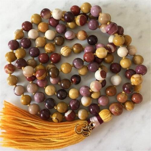 8mm Flower stone Gemstone 108 Beads Mala Tassel Necklace Meditation Japa Wristband Buddhism Tibetan Yoga Classic