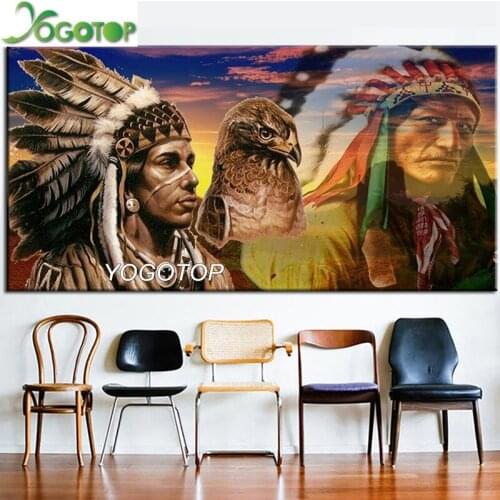 Large 5d diy diamond Painting Indian men and eagle full drill 3d picture of rhinestone embroidery diamond mosaic set YY2707