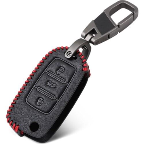 Car Key Case for VW Golf Jetta for Skoda Yeti Superb Rapid Octavia for SEAT Leon Ibiza 3 Button Leather Key Cover