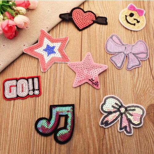 CPAM Shipping 10 pcs Star Bow GO sequins embroidered Iron On Patches cell phone decor garment repair Appliques accessory diy