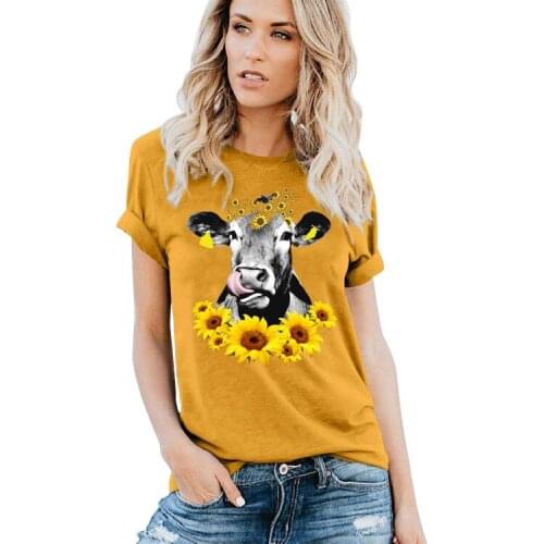 Sunflower Cow Print T-shirt Plus Size Women Casual Graphic Tees Cow Print 90s Tops Harajuku Vintage Girls 2020 Fashion
