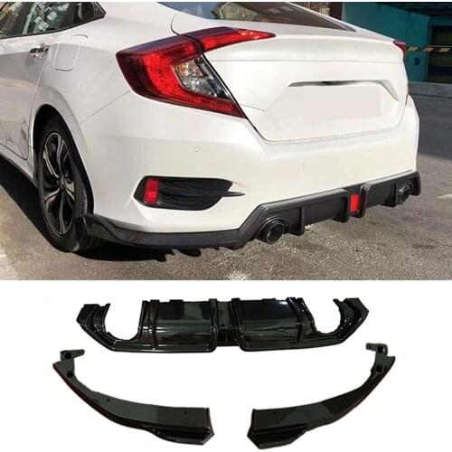 Carbon Look Rear Bumper Diffuser Lip Spoiler for Honda Civic 10th 2016 -2018 PP Rear Diffuser with Splitters Gloss Matte Black