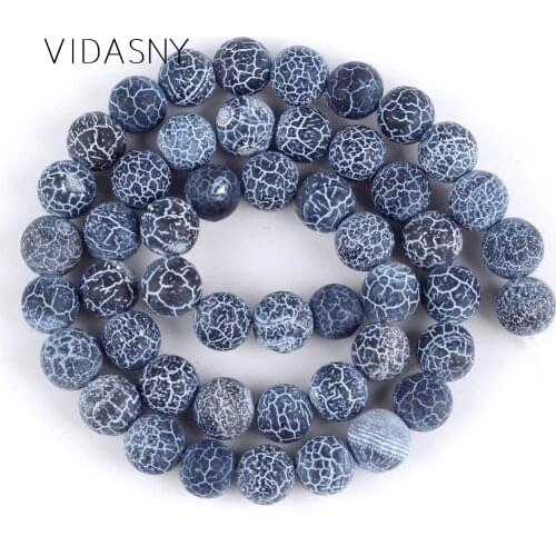 Natural Onyx Round Stone Beads Matte Frost Cracked Black Agates 4mm-12mm Loose Beads For Jewelry Making Diy Necklace Charms 15