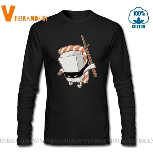 Kawaii Sushi lovers Tee shirt Japanese Food Culture Tshirt Funny Sushi Ninja Samurai Warrior Sushi Mens Long Sleeves T-shirt