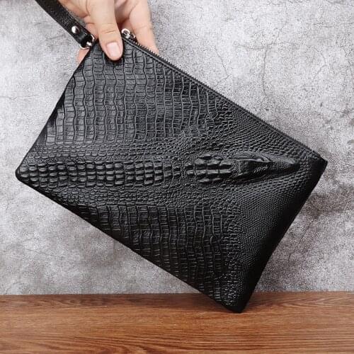 2020 Cow Leather Men Clutches Genuine Leather Zipper Business Mens Clutch Bags Large Capacity Crocodile Head Male Day Clutches