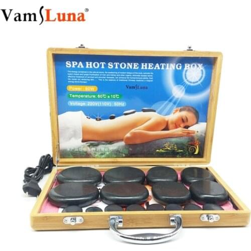 Professional Massage Hot Stone Set and Gem Massage - Portable Massage Stone Heater Kit with 16 Therapy Hot Rocks Massage Stones