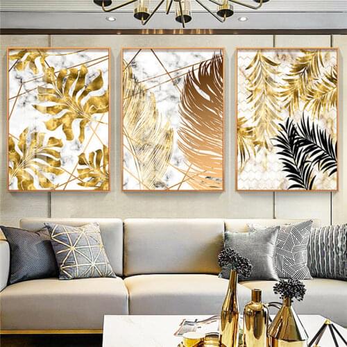 Golden leaf Nordic Plants wall art posters and prints canvas painting modern quadro decoration pictures art for living room