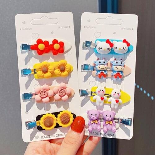 4PCS/Set New Girls Cute Cartoon Flower No Impress Product Hairpins Kids Lovely Side Hair Clips Barrette Fashion Hair Accessories