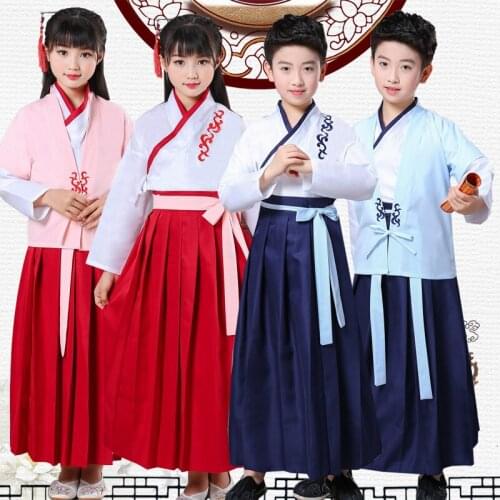 New Ancient Costume Han Chinese Clothing Suits Stage Costume Style Childrens Ancient Costume Jacket and Dress Wind Costume