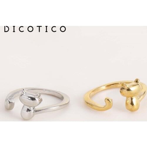 Dicotico India Gold Stainless Steel Cat Rings For Women Naughty Animal Cat Charm Open Cuff Ring Girls Friends Jewelry Gift