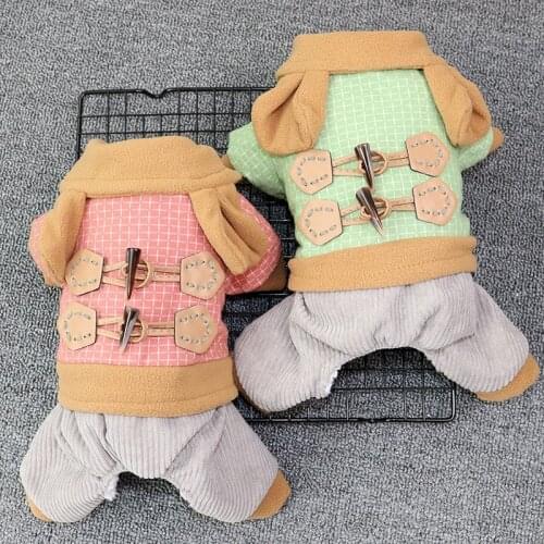 Pet Autumn Winter Plush Padded Dog Clothes For Yorkshire Teddy Chihuahua Puppy Thicken Four-legged Jumpsuit Outfits Dog Costume