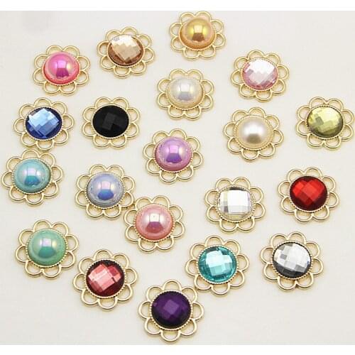 5pcs 14mm Rhinestone Hollow Out Flower Metal Buttons For Scrapbooking Crafts Diy Sewing Accessories Flatback Button Decoration