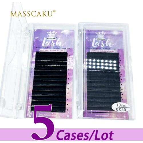 5pcs/lot MASSCAKU 12rows rapid fan easy fanning 100% real mink eyelashes super soft volume fans blooming extensions for makeup