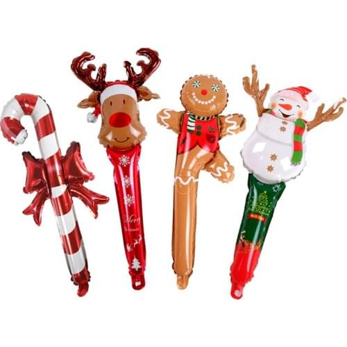 24 Inch Christmas Inflatable Stick Cane Candy Elk Head Gingerbread Man Snowman Holding Balloon Party Decoration Girl Balloon