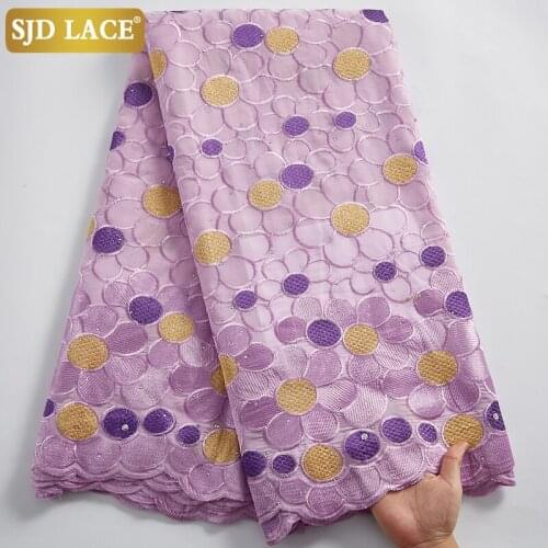 SJD LACE 2021New Arrivals African Dry Lace Fabric With Stones Embroidery Swiss Voile Lace In Switzerland For Wedding Sew A2441